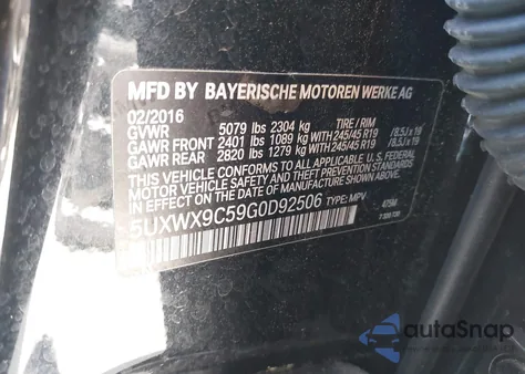 2016 BMW X3 xDrive28I from USA, damaged, VIN 5UXWX9C59G0D92506